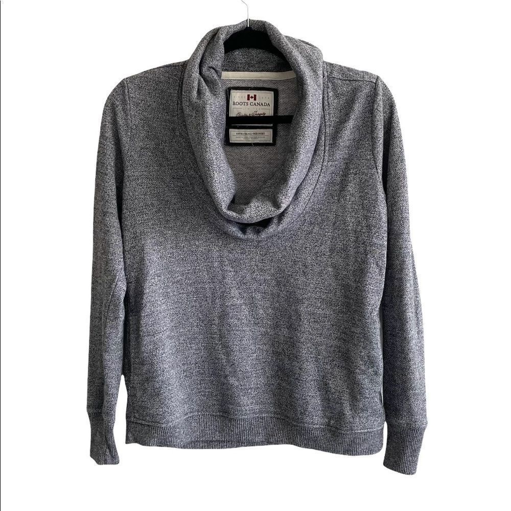 ROOTS CANADA Women’s Cowl Neck Long Sleeve Pullover Sweatshirt Black White XS